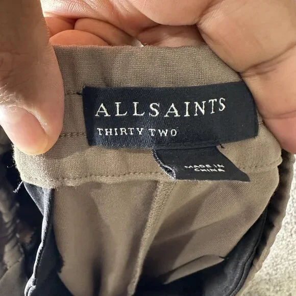 AllSaints‎ Pants Mens 32 Taupe Helm Trousers Tapered Cropped Fit Pleated Cuffed